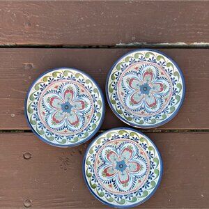 Set Of 3 Williams Sonoma Melamine Salad Plates 8" Floral Design Green & Blue Dis